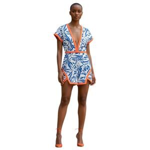 Missguided Dress Mini US Size 2 Deep V Lined Resort Summer Body Con White Blue